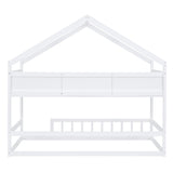 English Elm Wooden Twin Size House Bed With Storage Shelf,Kids Bed With Fence and Roof, White