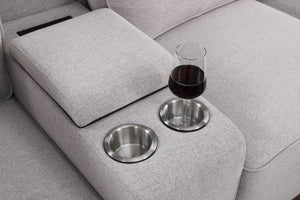 English Elm Tina Linen Upholstered 8-Piece Sectional with Ottoman, USB Cupholder Console, Removable Cushions Light Gray B102S00023