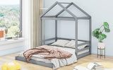 Hearth and Haven Wood Full Size House Bed with Guardrail WF309373AAE