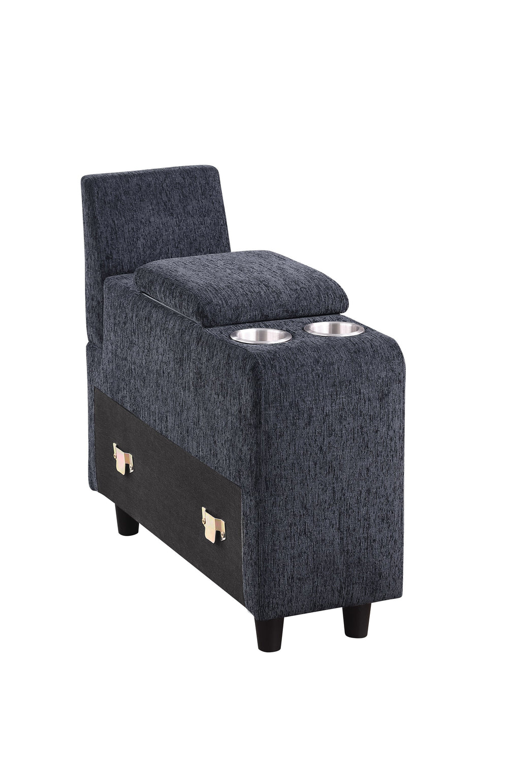 English Elm Gina Chenille Sectional Sofa with Ottoman — Black, USB Cupholder Console, Removable Cushions, Modular Comfort B102S00031