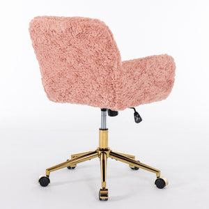 English Elm A&A Plush Rabbit Hair Office Chair with Golden Metal Base, Oversized Seat, Reclining Swivel Comfort Pink W1143125532
