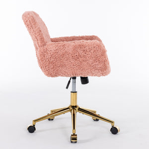 English Elm A&A Plush Rabbit Hair Office Chair with Golden Metal Base, Oversized Seat, Reclining Swivel Comfort Pink W1143125532