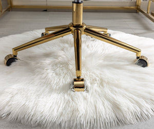 English Elm A&A Plush Rabbit Hair Office Chair with Golden Metal Base, Oversized Seat, Reclining Swivel Comfort Pink W1143125532