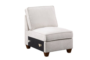 English Elm Rene Beige Chenille Sectional Sofa with Ottoman, USB Cupholder Console, Removable Cushions, Versatile Rearrangeable Arms B102S00030