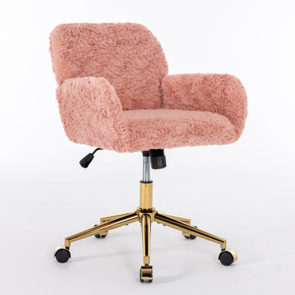 English Elm A&A Plush Office Chair with Golden Metal Base, Oversized Seat & Reclining Swivel Comfort for Home Vanity Pink W1143125532