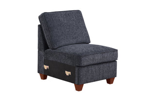 English Elm Gina Chenille Sectional Sofa with Ottoman — Black, USB Cupholder Console, Removable Cushions, Modular Comfort B102S00031