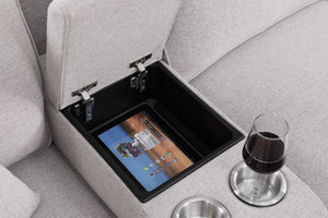 English Elm Sam Light Gray Sectional Sofa with Ottoman, Linen Upholstery, USB Cupholder Console, Removable Cushions B102S00032