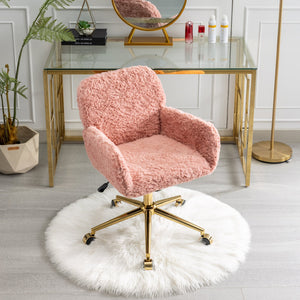 English Elm A&A Plush Rabbit Hair Office Chair with Golden Metal Base, Oversized Seat, Reclining Swivel Comfort Pink W1143125532