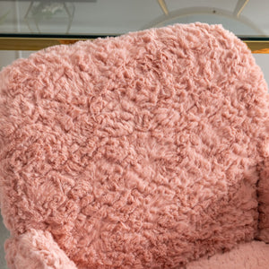 English Elm A&A Plush Rabbit Hair Office Chair with Golden Metal Base, Oversized Seat, Reclining Swivel Comfort Pink W1143125532