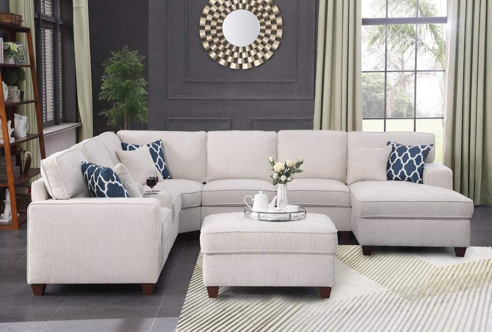 English Elm Replacement L-shape Sectional Sofa with Ottoman Usb Console and Toss Pillows Included B102132669