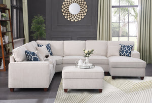 English Elm Replacement L-shape Sectional Sofa with Ottoman Usb Console and Toss Pillows Included B102132669