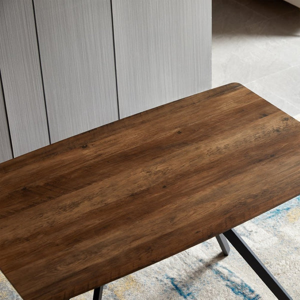 English Elm Modern Minimalist Dining Table Wood Grain Mdf Top Black Metal Base Seats Four W241132801
