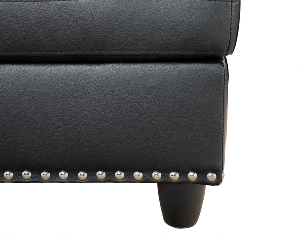 English Elm DV4041-S-RP Faux Leather Sofa Set with Ottoman & Toss Pillows, Storage Ottoman, Nailhead Trim, Cupholders B102P371597