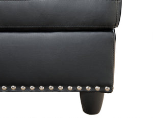 English Elm Irine Faux Leather Sectional Sofa with Ottoman, Storage Ottoman, Nailhead Trim, Cup Holders, Classic Comfort Black B102S00037