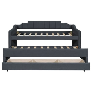 English Elm Twin Linen Upholstered Daybed with Pull Out Trundle and Three Storage Drawers GX001513AAE