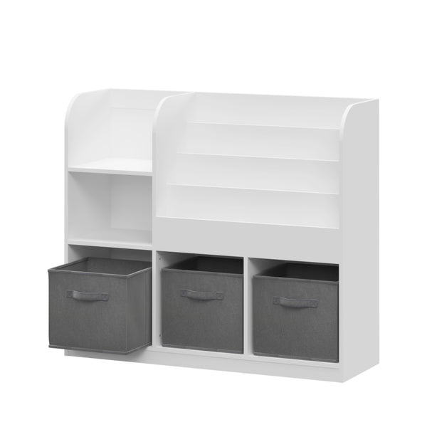 English Elm Kids Bookcase Adjustable Display Shelf with 3 Collapsible Fabric Drawers, Sturdy MDF Toy Organizer, White/Gray W808127602