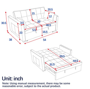 English Elm Sleeper Velvet Convertible Sofa Bed Recliner 3-in-1 2-Seater Sectional with Pockets & Pillows Black W1853126218