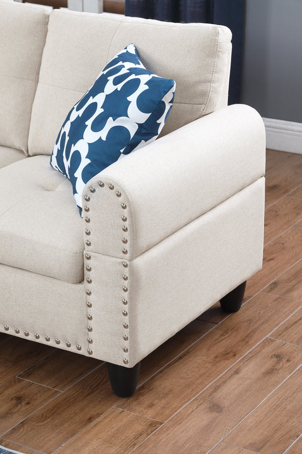 English Elm Alger Linen-Blend 98" Left-Facing Sofa & Chaise with Storage Ottoman, Tufted Back & Nailhead Trim Beige B102S00052