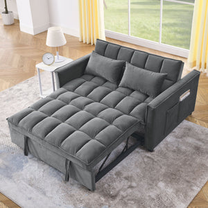 English Elm Sleeper Velvet Convertible Sofa Bed Recliner 3-in-1 2-Seater Sectional with Pockets & Pillows Grey W1853126217