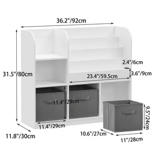 English Elm Kids Bookcase Adjustable Display Shelf with 3 Collapsible Fabric Drawers, Sturdy MDF Toy Organizer, White/Gray W808127602