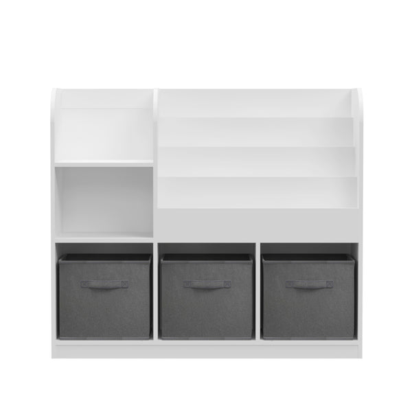 English Elm Kids Bookcase Adjustable Display Shelf with 3 Collapsible Fabric Drawers, Sturdy MDF Toy Organizer, White/Gray W808127602