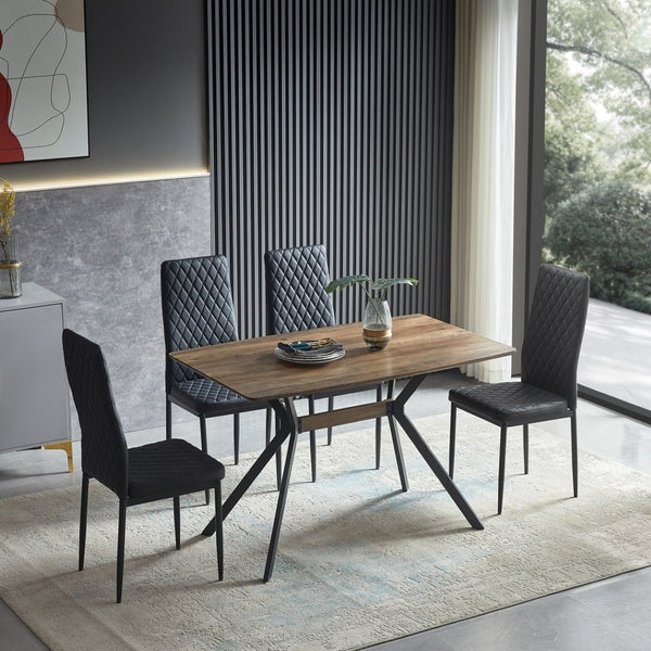 English Elm Modern Minimalist Dining Table Wood Grain Mdf Top Black Metal Base Seats Four W241132801