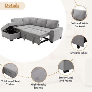 English Elm Sleeper Sectional Velvet Sofa with Usb Ports Ottoman Storage for Apartment Living SG000250AAE