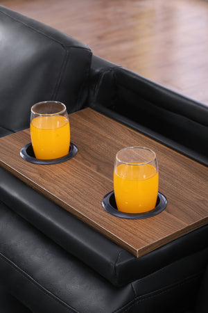 English Elm Irine Faux Leather Sectional Sofa with Ottoman, Storage Ottoman, Nailhead Trim, Cup Holders, Classic Comfort Black B102S00037