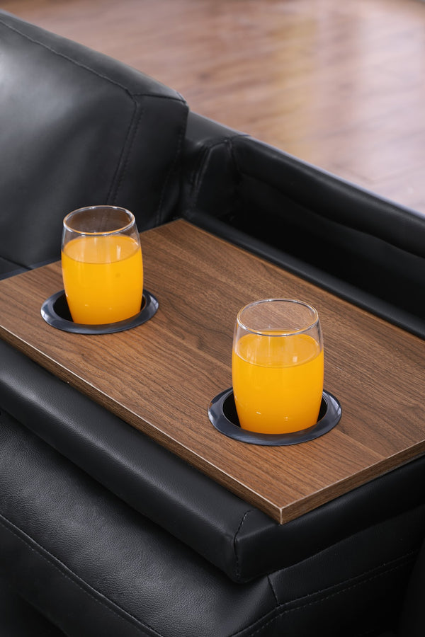 English Elm Irine Faux Leather Sectional Sofa with Ottoman, Storage Ottoman, Nailhead Trim, Cup Holders, Classic Comfort Black B102S00037