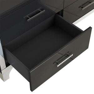 English Elm Elegant High Gloss Dresser with Metal Handles and Mirrored Panels, 6-Drawer Space-Saving Storage Solution Black 55.71 L x 19.29 W x 10.63 H N733P205355B