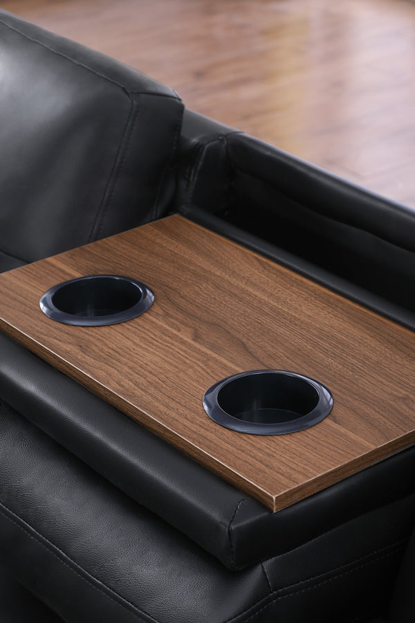 English Elm DV4041-S-RP Faux Leather Sofa Set with Ottoman & Toss Pillows, Storage Ottoman, Nailhead Trim, Cupholders B102P371597