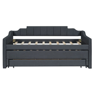 English Elm Twin Linen Upholstered Daybed with Pull Out Trundle and Three Storage Drawers GX001513AAE