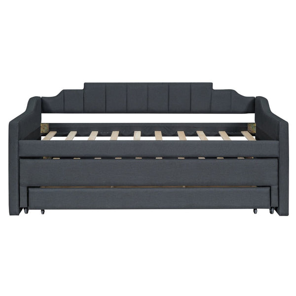 English Elm Twin Linen Upholstered Daybed with Pull Out Trundle and Three Storage Drawers GX001513AAE