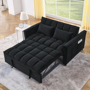 English Elm Sleeper Velvet Convertible Sofa Bed Recliner 3-in-1 2-Seater Sectional with Pockets & Pillows Black W1853126218