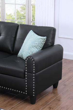 English Elm DV4041-S-RP Faux Leather Sofa Set with Ottoman & Toss Pillows, Storage Ottoman, Nailhead Trim, Cupholders B102P371597