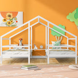 Hearth and Haven Double Twin Size Triangular House Beds with Built-In Table, White(Old Sku:Wf286895Aak) WF311785AAK