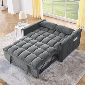 English Elm Sleeper Velvet Convertible Sofa Bed Recliner 3-in-1 2-Seater Sectional with Pockets & Pillows Grey W1853126217