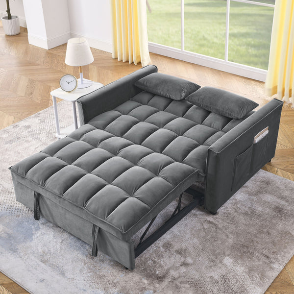 English Elm Sleeper Velvet Convertible Sofa Bed Recliner 3-in-1 2-Seater Sectional with Pockets & Pillows Grey W1853126217