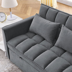 English Elm Sleeper Velvet Convertible Sofa Bed Recliner 3-in-1 2-Seater Sectional with Pockets & Pillows Grey W1853126217