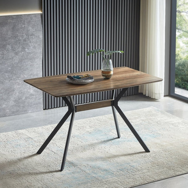 English Elm Modern Minimalist Dining Table Wood Grain Mdf Top Black Metal Base Seats Four W241132801
