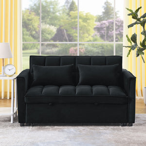 English Elm Sleeper Velvet Convertible Sofa Bed Recliner 3-in-1 2-Seater Sectional with Pockets & Pillows Black W1853126218
