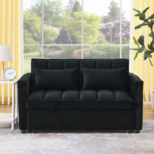 English Elm Sleeper Velvet Convertible Sofa Bed Recliner 3-in-1 2-Seater Sectional with Pockets & Pillows Black W1853126218