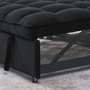 English Elm Sleeper Velvet Convertible Sofa Bed Recliner 3-in-1 2-Seater Sectional with Pockets & Pillows Black W1853126218