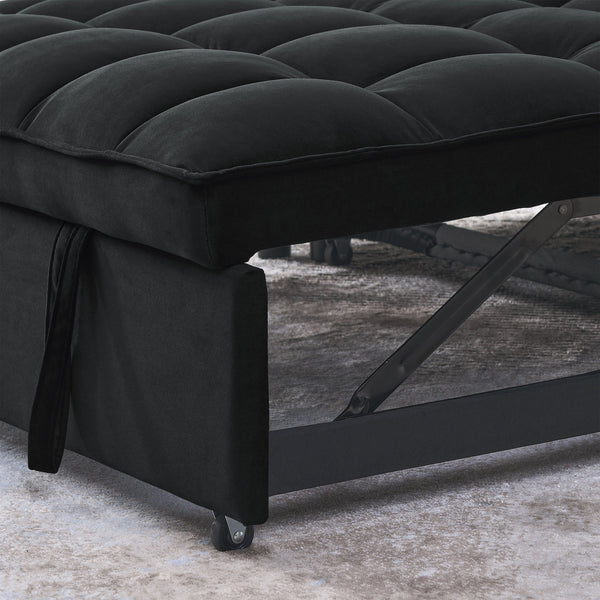 English Elm Sleeper Velvet Convertible Sofa Bed Recliner 3-in-1 2-Seater Sectional with Pockets & Pillows Black W1853126218