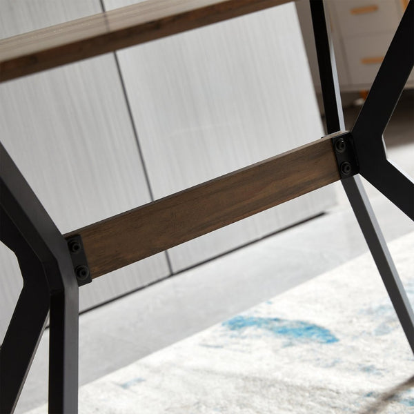 English Elm Modern Minimalist Dining Table Wood Grain Mdf Top Black Metal Base Seats Four W241132801