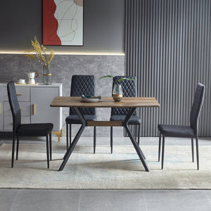 English Elm Modern Minimalist Dining Table Wood Grain Mdf Top Black Metal Base Seats Four W241132801