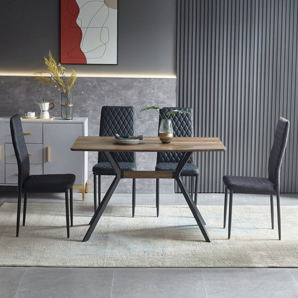 English Elm Modern Minimalist Dining Table Wood Grain Mdf Top Black Metal Base Seats Four W241132801