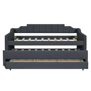 English Elm Twin Linen Upholstered Daybed with Pull Out Trundle and Three Storage Drawers GX001513AAE