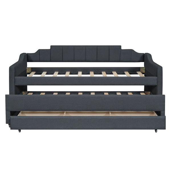 English Elm Twin Linen Upholstered Daybed with Pull Out Trundle and Three Storage Drawers GX001513AAE