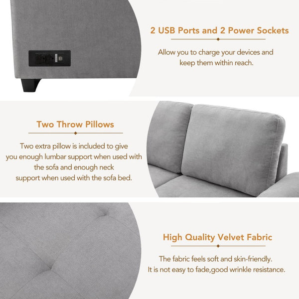 English Elm Sleeper Sectional Velvet Sofa with Usb Ports Ottoman Storage for Apartment Living SG000250AAE
